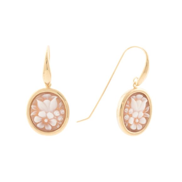 CAMEO ITALIANO Gold Made In Italy 18kt Gold Plated Bouquet Cameo Drop Earrings - Picture 1 of 2